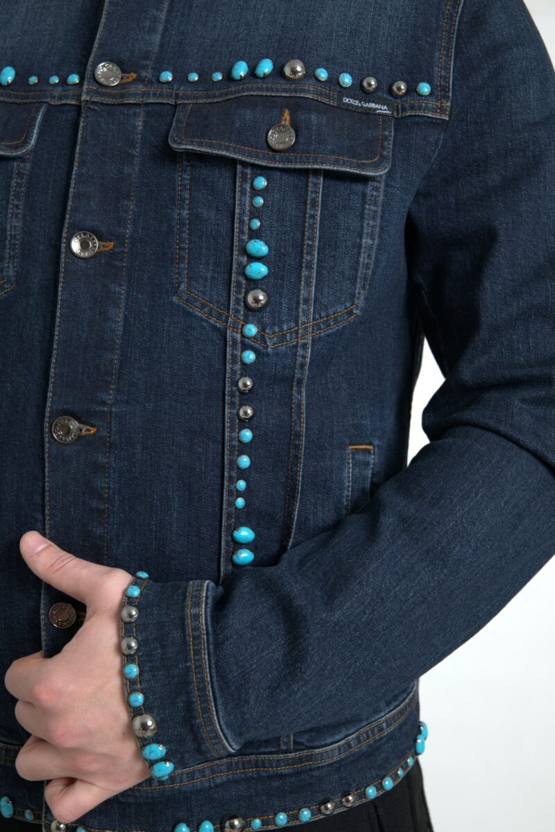 Dolce & Gabbana Embellished Turquoise Denim Jacket - Image 6