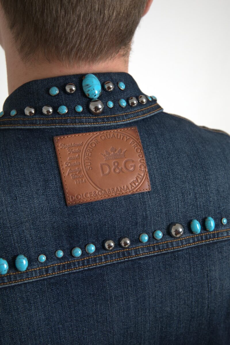 Dolce & Gabbana Embellished Turquoise Denim Jacket - Image 5