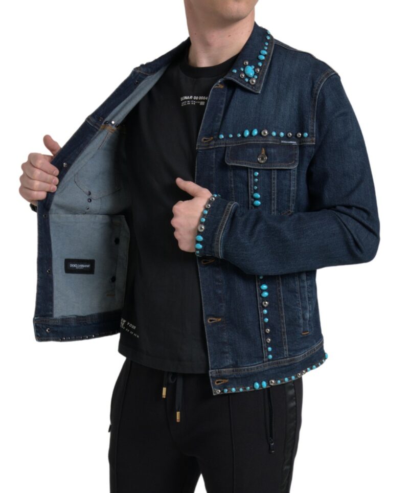 Dolce & Gabbana Embellished Turquoise Denim Jacket - Image 4