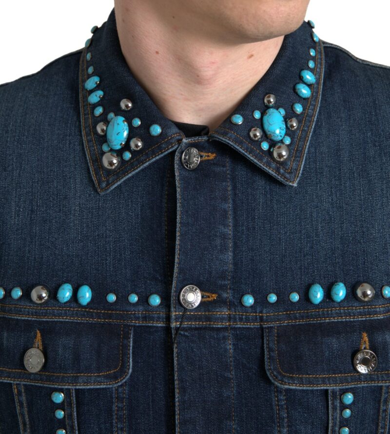 Dolce & Gabbana Embellished Turquoise Denim Jacket - Image 2