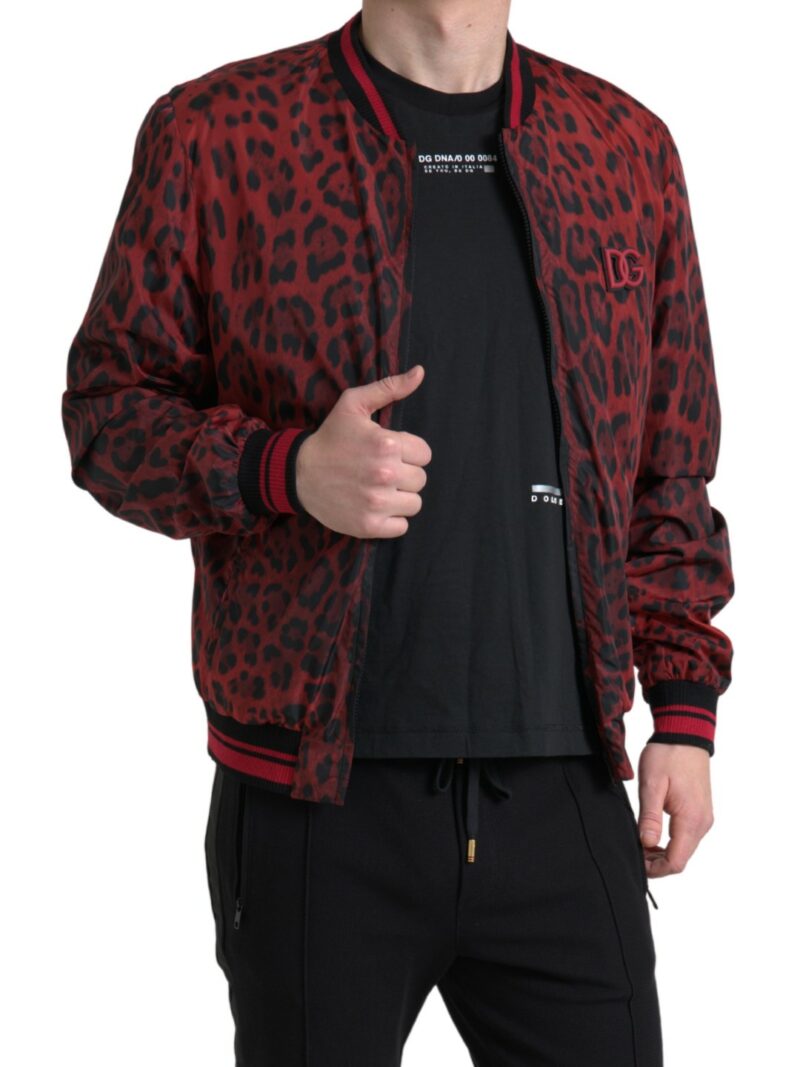Dolce & Gabbana Red Leopard Print Bomber Jacket - Image 2