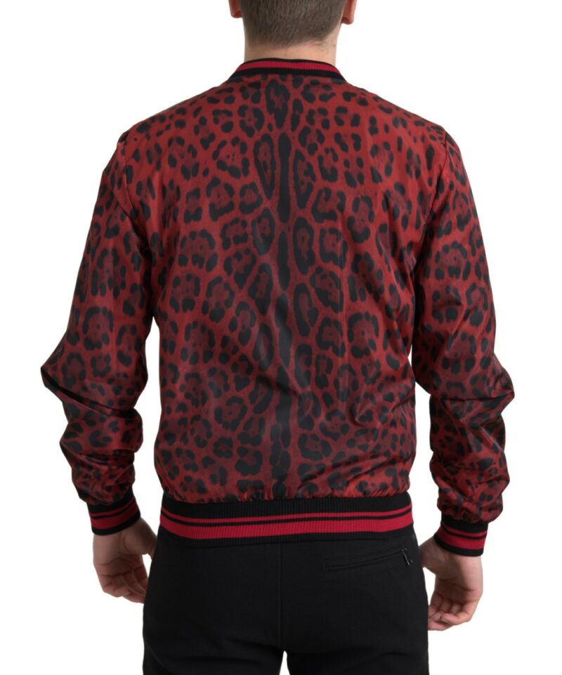 Dolce & Gabbana Red Leopard Print Bomber Jacket - Image 4