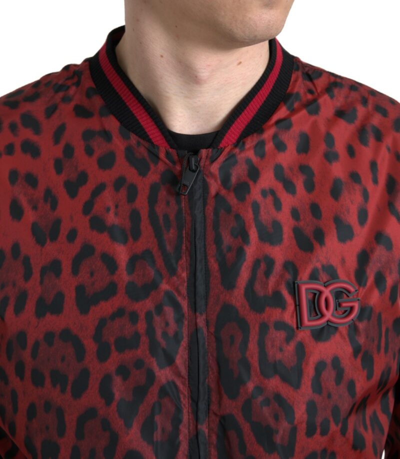 Dolce & Gabbana Red Leopard Print Bomber Jacket - Image 5