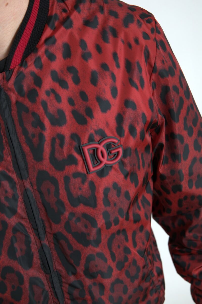 Dolce & Gabbana Red Leopard Print Bomber Jacket - Image 6
