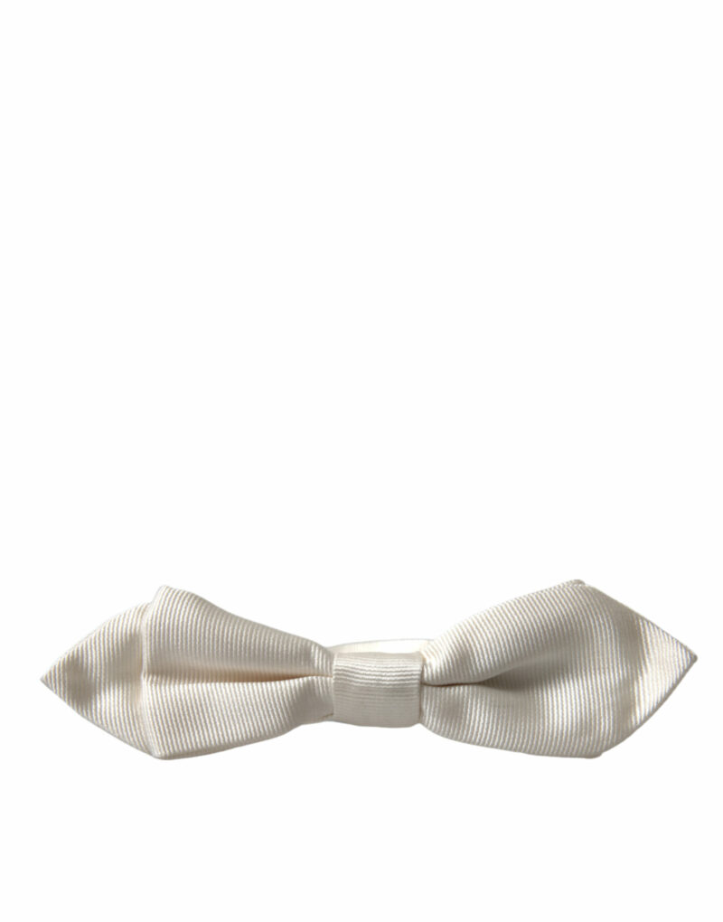 Dolce & Gabbana Elegant White Silk Bow Tie - Image 2