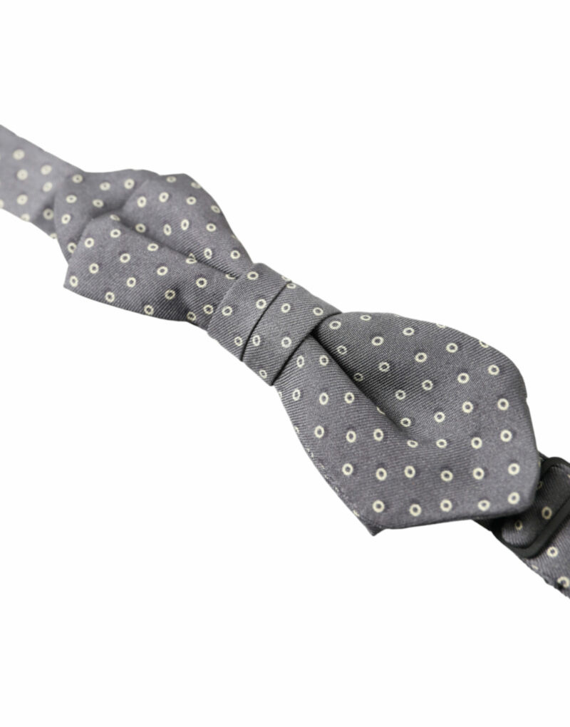 Dolce & Gabbana Elegant Silk Gray Polka Dot Bow Tie - Image 2