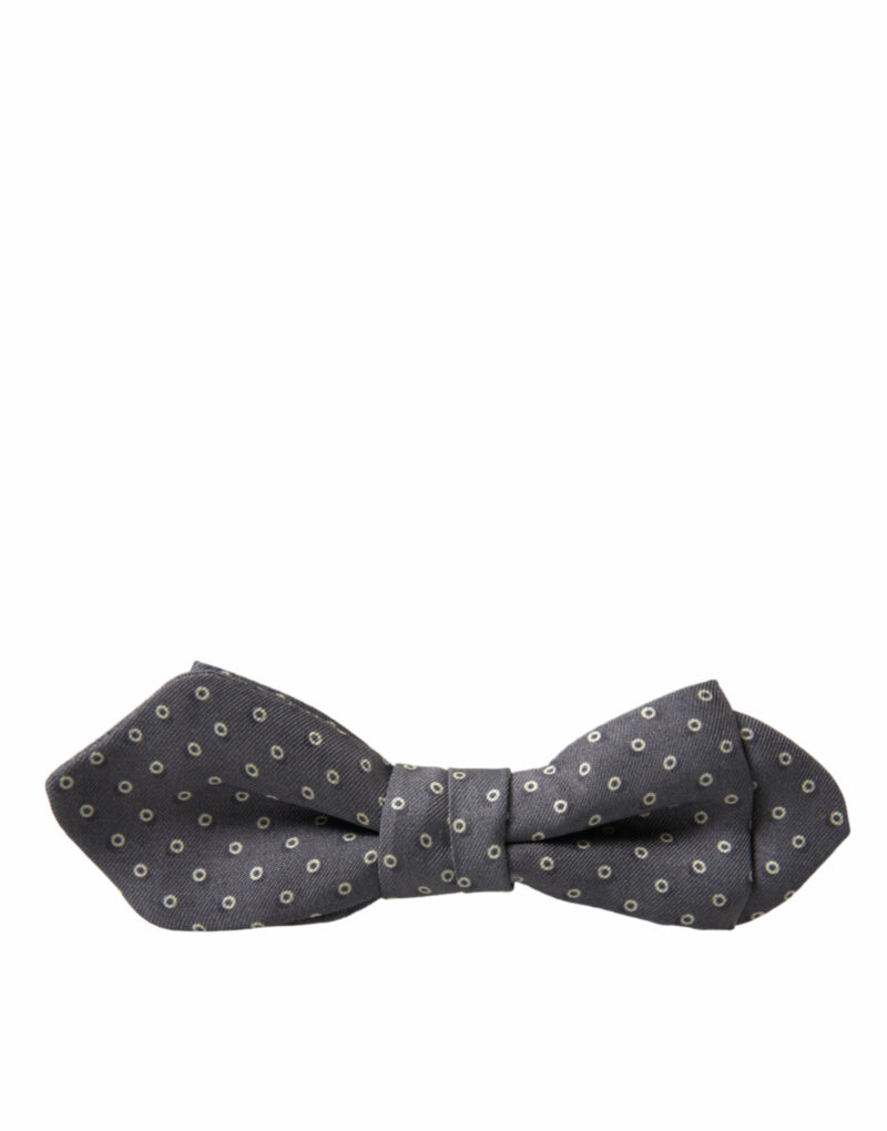 Dolce & Gabbana Elegant Silk Gray Polka Dot Bow Tie - Image 4