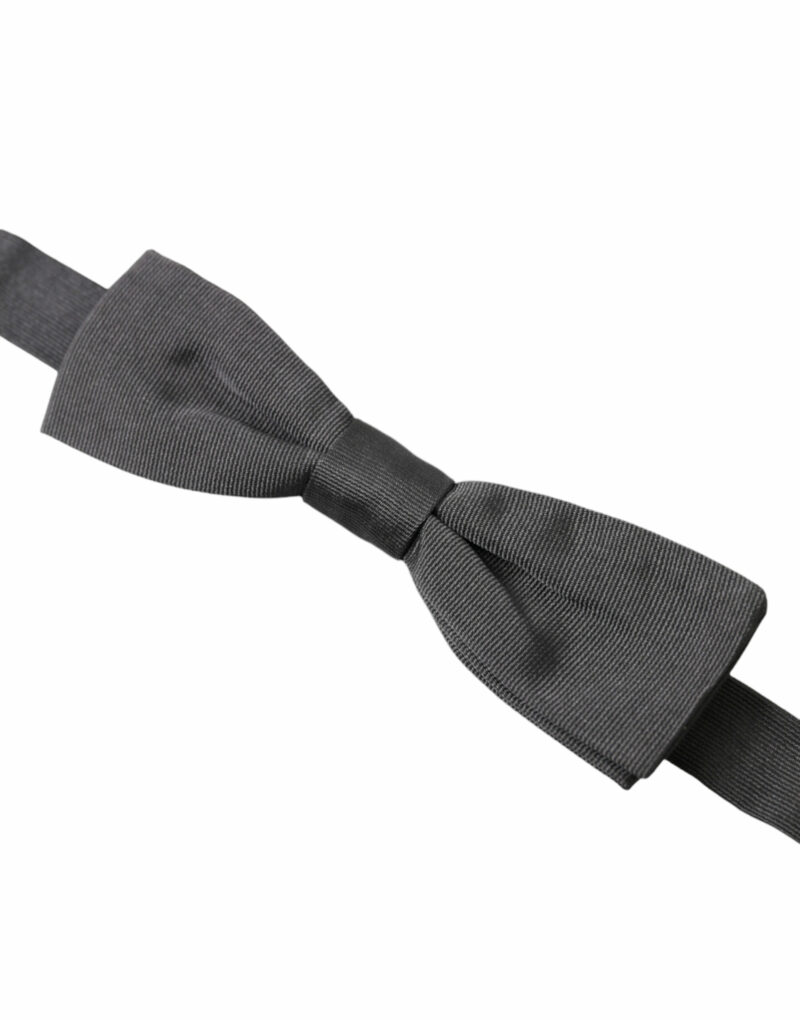 Dolce & Gabbana Elegant Silk Dark Gray Bow Tie - Image 2