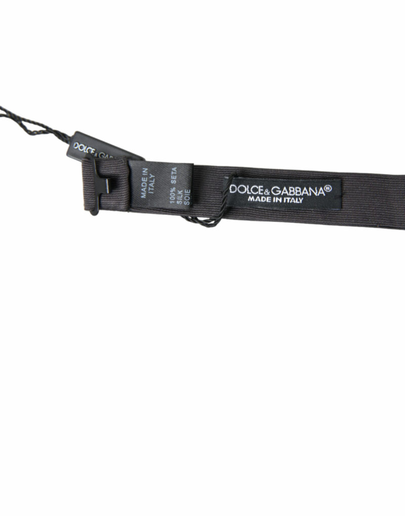 Dolce & Gabbana Elegant Silk Dark Gray Bow Tie - Image 3