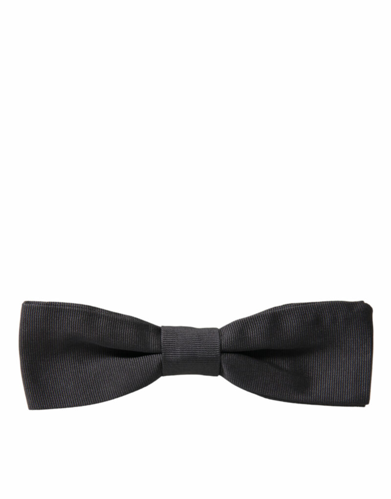 Dolce & Gabbana Elegant Silk Dark Gray Bow Tie - Image 4