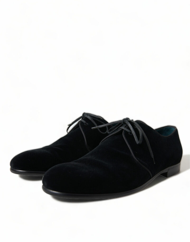 Dolce & Gabbana Elegant Black Velvet Derby Dress Shoes - Image 3