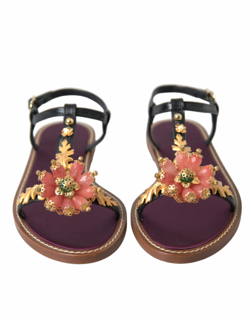 Dolce & Gabbana Elegant Crystal-Adorned Flat Sandals - Image 2