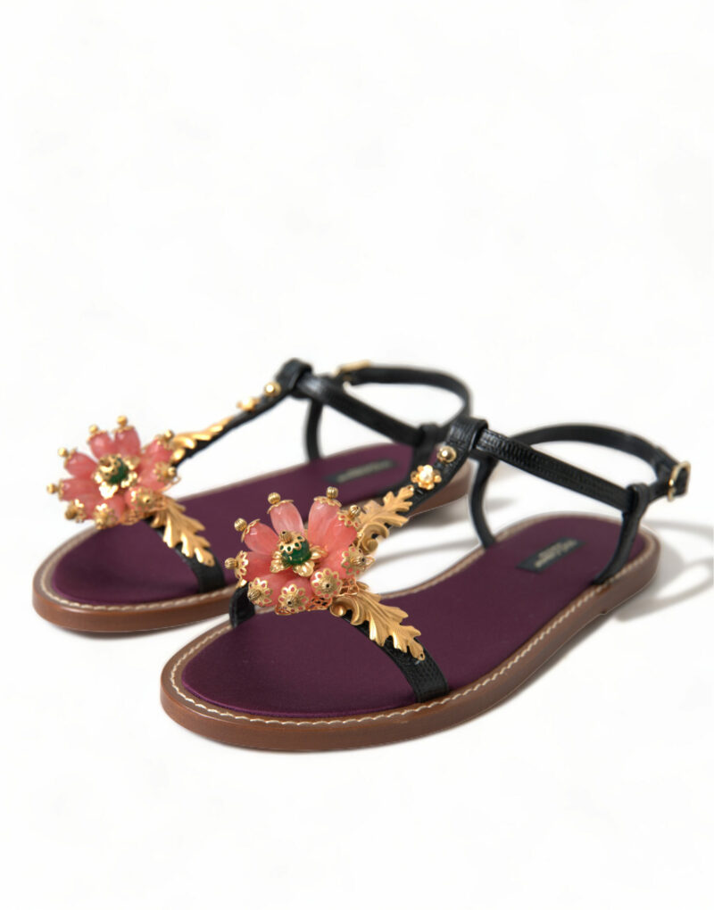 Dolce & Gabbana Elegant Crystal-Adorned Flat Sandals - Image 3