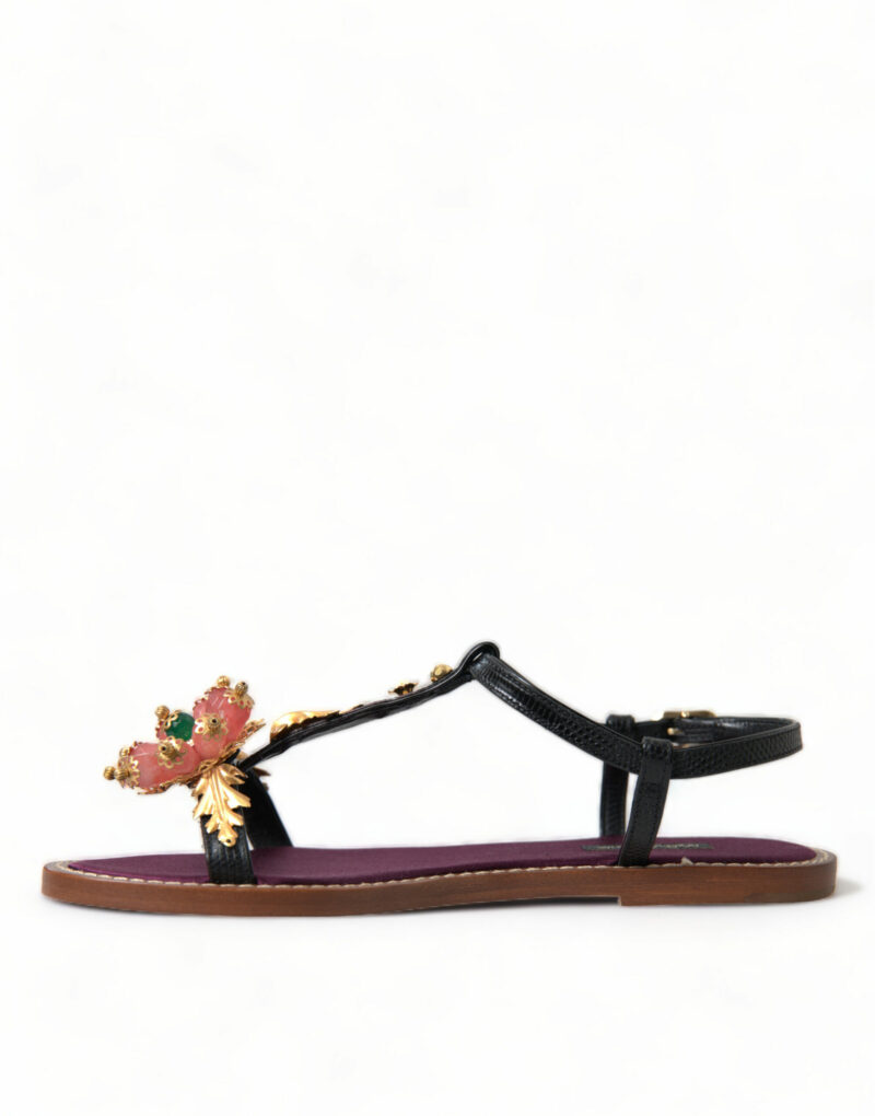 Dolce & Gabbana Elegant Crystal-Adorned Flat Sandals - Image 5