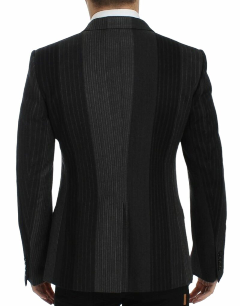 Dolce & Gabbana Elegant Gray Striped Wool Slim Blazer - Image 3