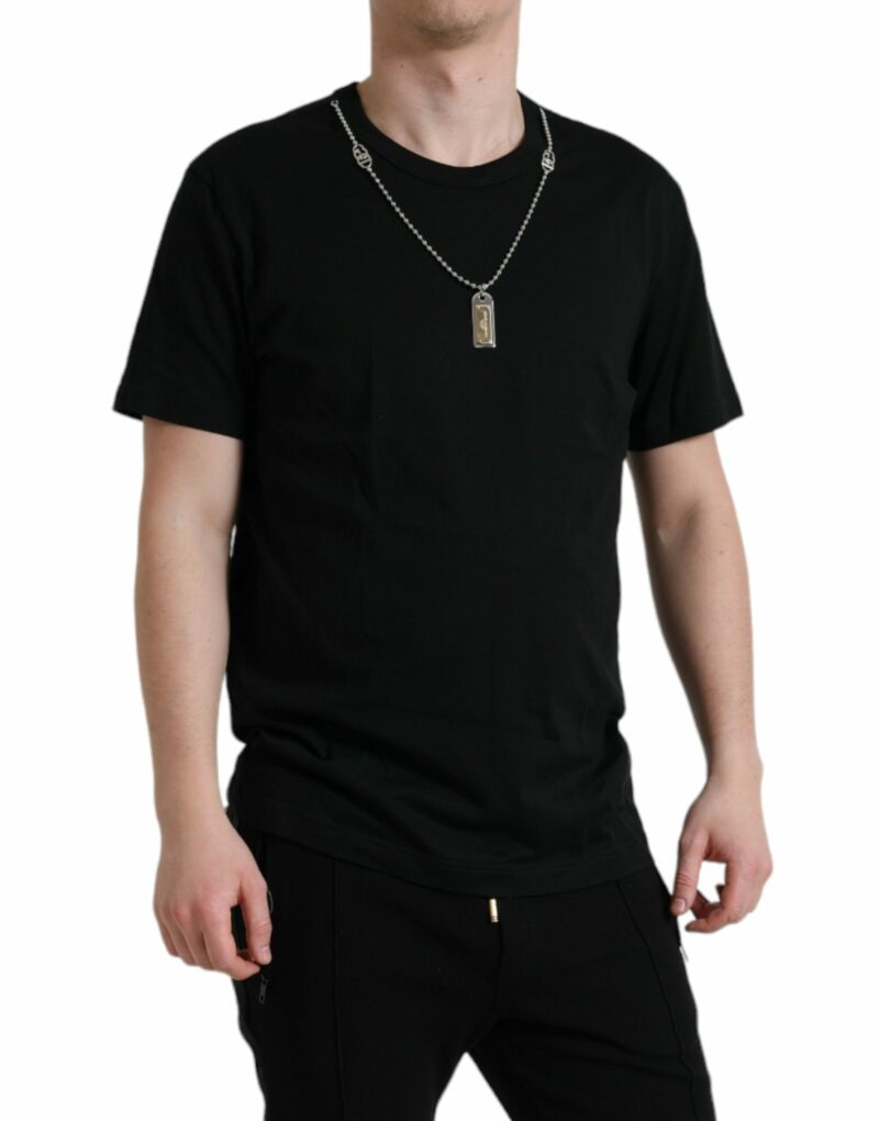 Dolce & Gabbana Sleek Cotton Round Neck T-Shirt with Chain Detail - Image 2