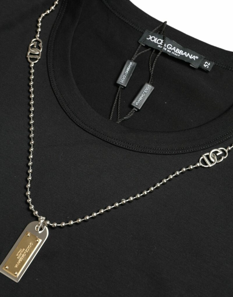 Dolce & Gabbana Sleek Cotton Round Neck T-Shirt with Chain Detail - Image 6