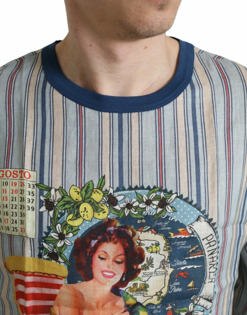 Dolce & Gabbana Elegant Linen T-Shirt with AGOSTO Motif - Image 4