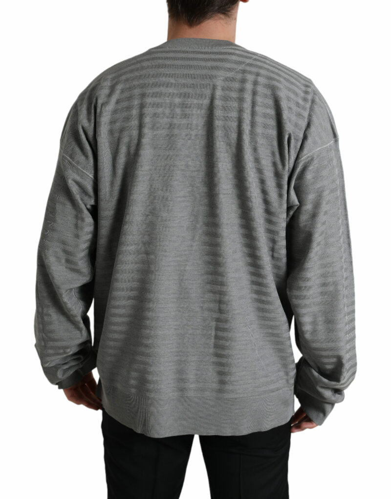 Dolce & Gabbana Elegant Gray Striped Silk Crewneck Pullover - Image 2