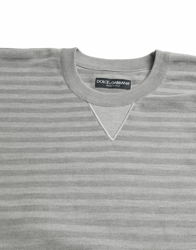 Dolce & Gabbana Elegant Gray Striped Silk Crewneck Pullover - Image 4