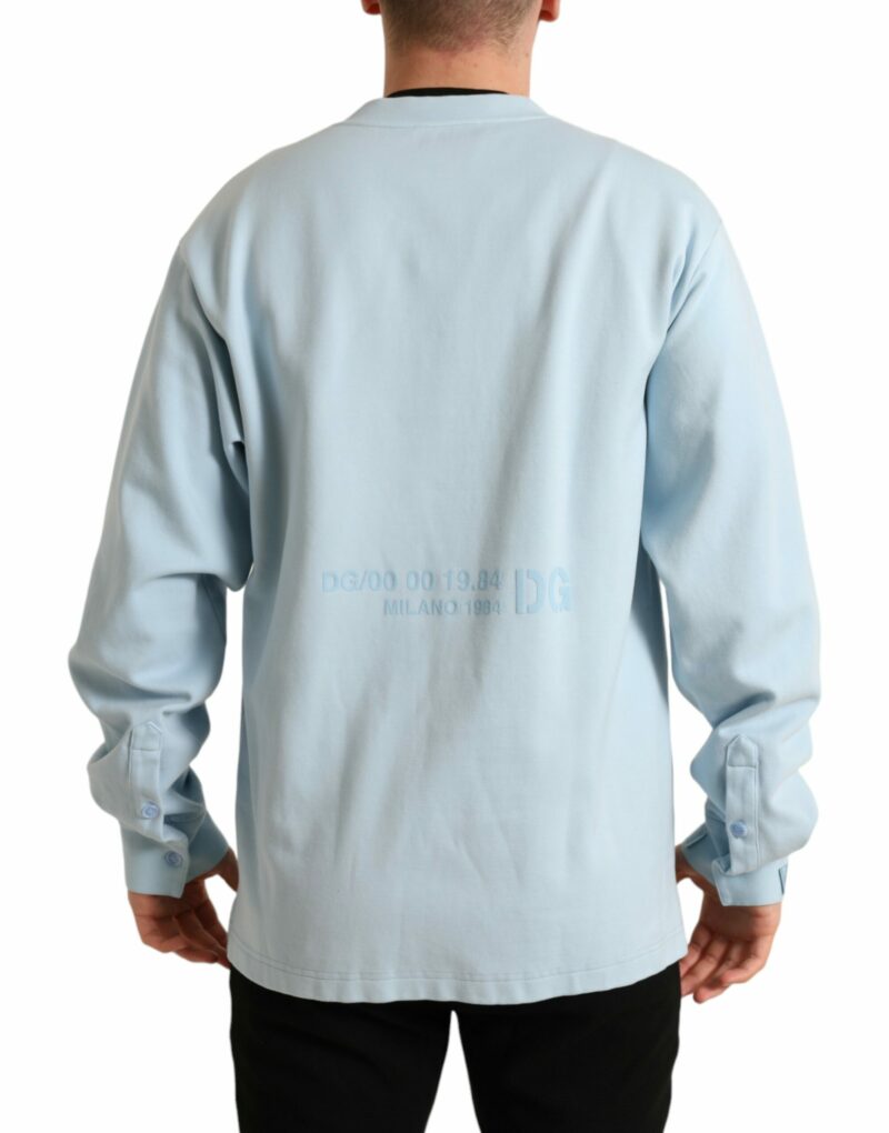 Dolce & Gabbana Elegant Light Blue Cotton Blend Crew Neck Sweater - Image 3