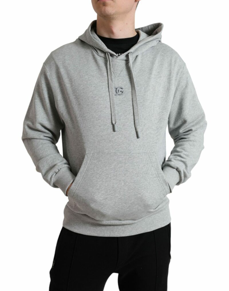 Dolce & Gabbana Chic Gray Logo Hooded Cotton Sweater - Image 2