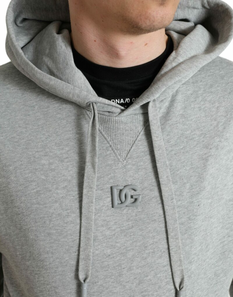 Dolce & Gabbana Chic Gray Logo Hooded Cotton Sweater - Image 4