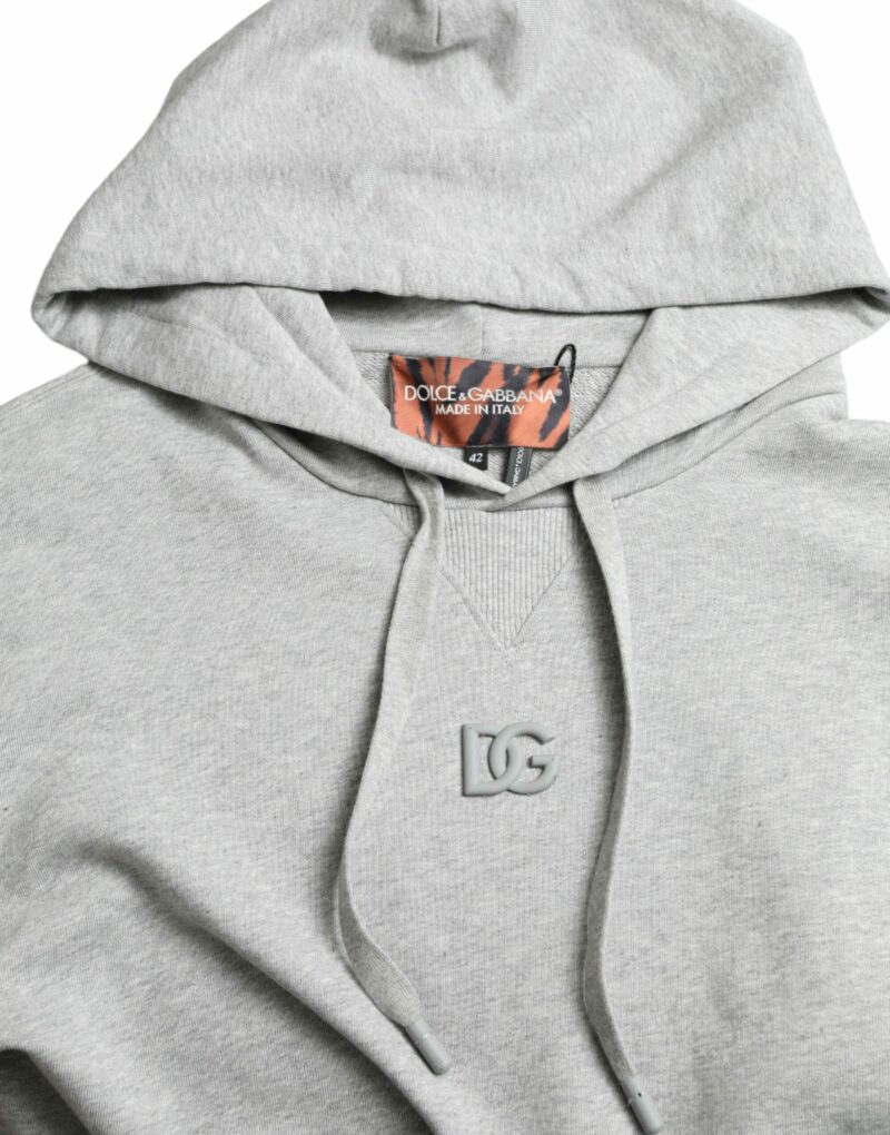 Dolce & Gabbana Chic Gray Logo Hooded Cotton Sweater - Image 6