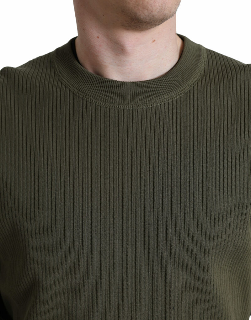 Dolce & Gabbana Elegant Green Crew Neck Cotton Sweater - Image 4