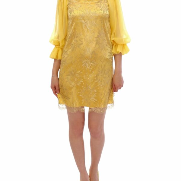 Dolce & Gabbana Yellow Lace Crystal Embellished Mini Dress