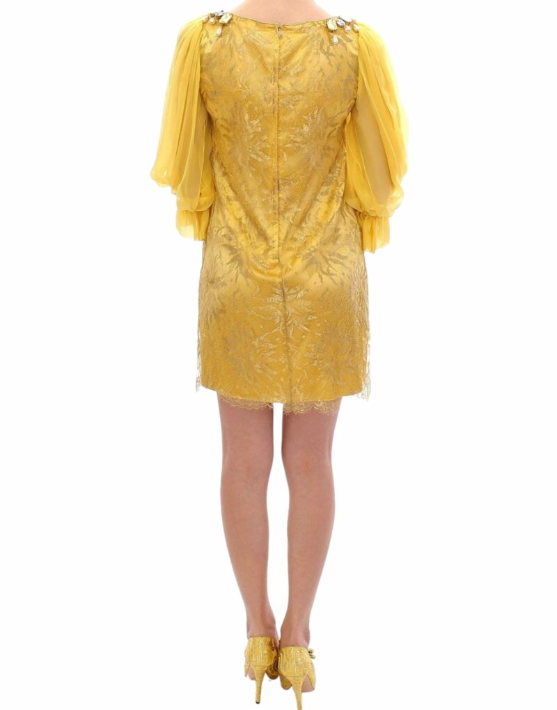 Dolce & Gabbana Yellow Lace Crystal Embellished Mini Dress - Image 4