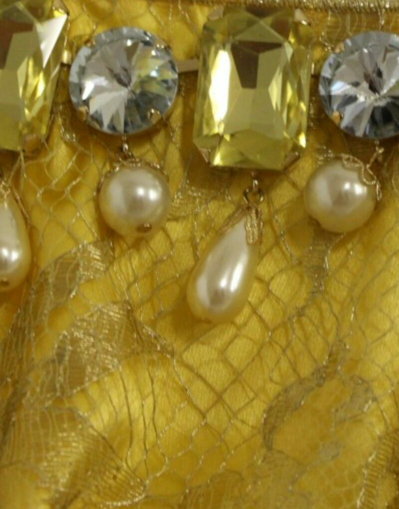 Dolce & Gabbana Yellow Lace Crystal Embellished Mini Dress - Image 6