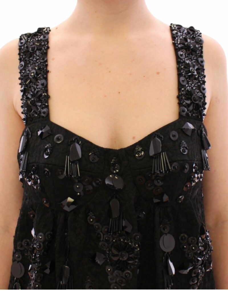 Dolce & Gabbana Elegant Sequined Floral Mini Shift Dress - Image 4