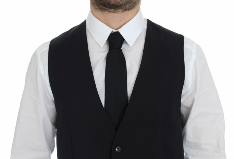 Dolce & Gabbana Elegant Gray Striped Wool-Silk Dress Vest - Image 2