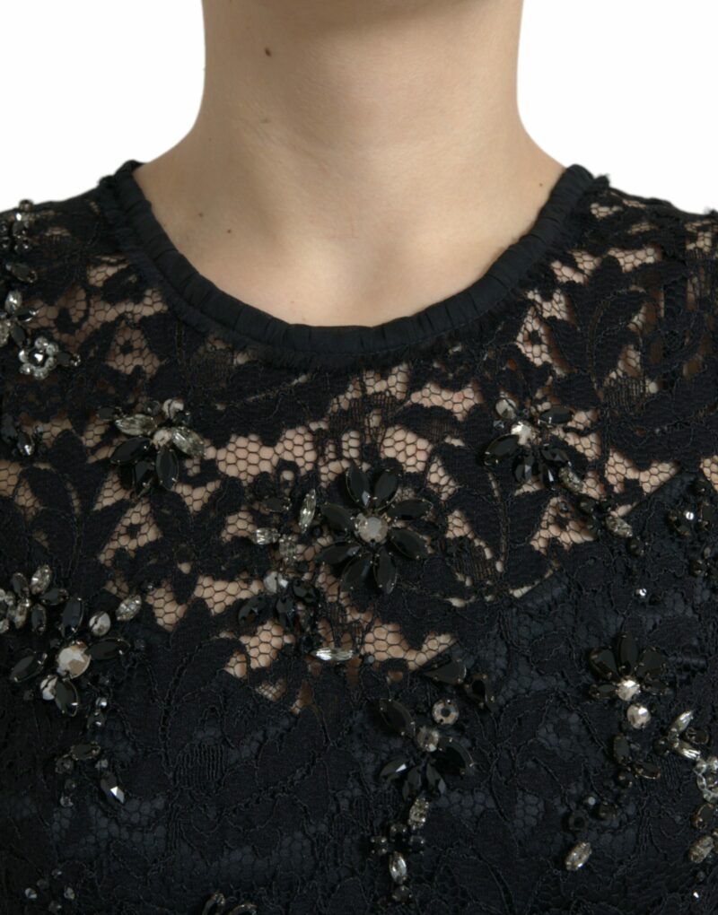 Dolce & Gabbana Exquisite Black Floral Lace Crystal Sheath Dress - Image 2