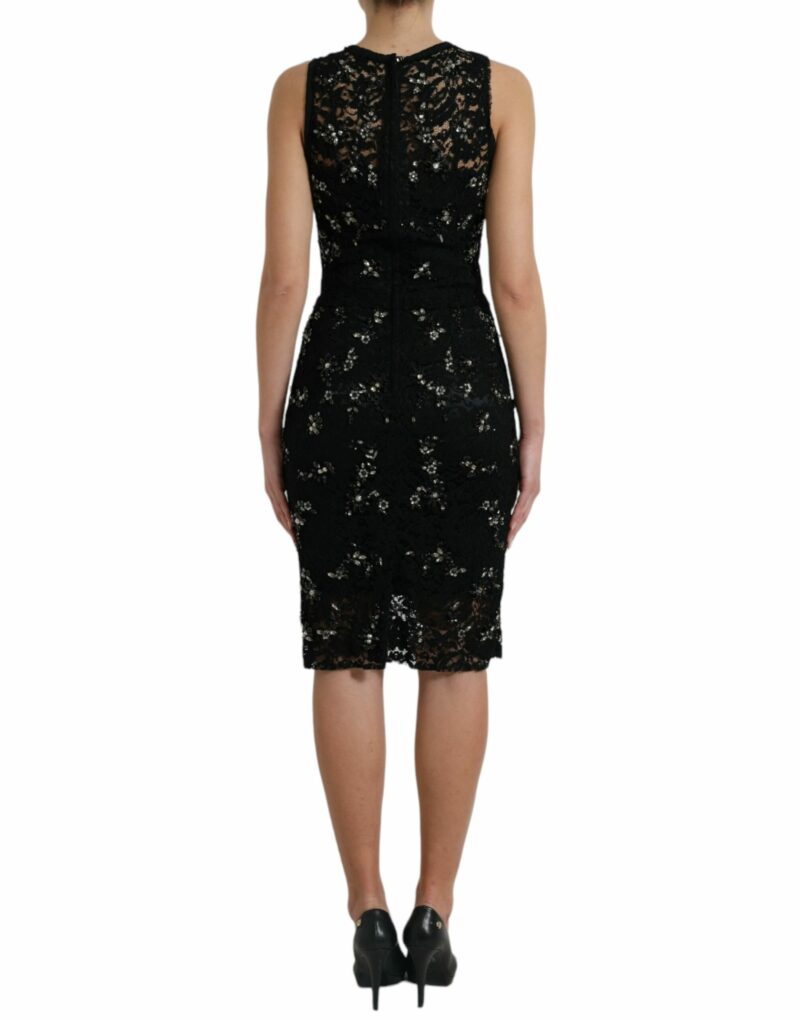 Dolce & Gabbana Exquisite Black Floral Lace Crystal Sheath Dress - Image 3