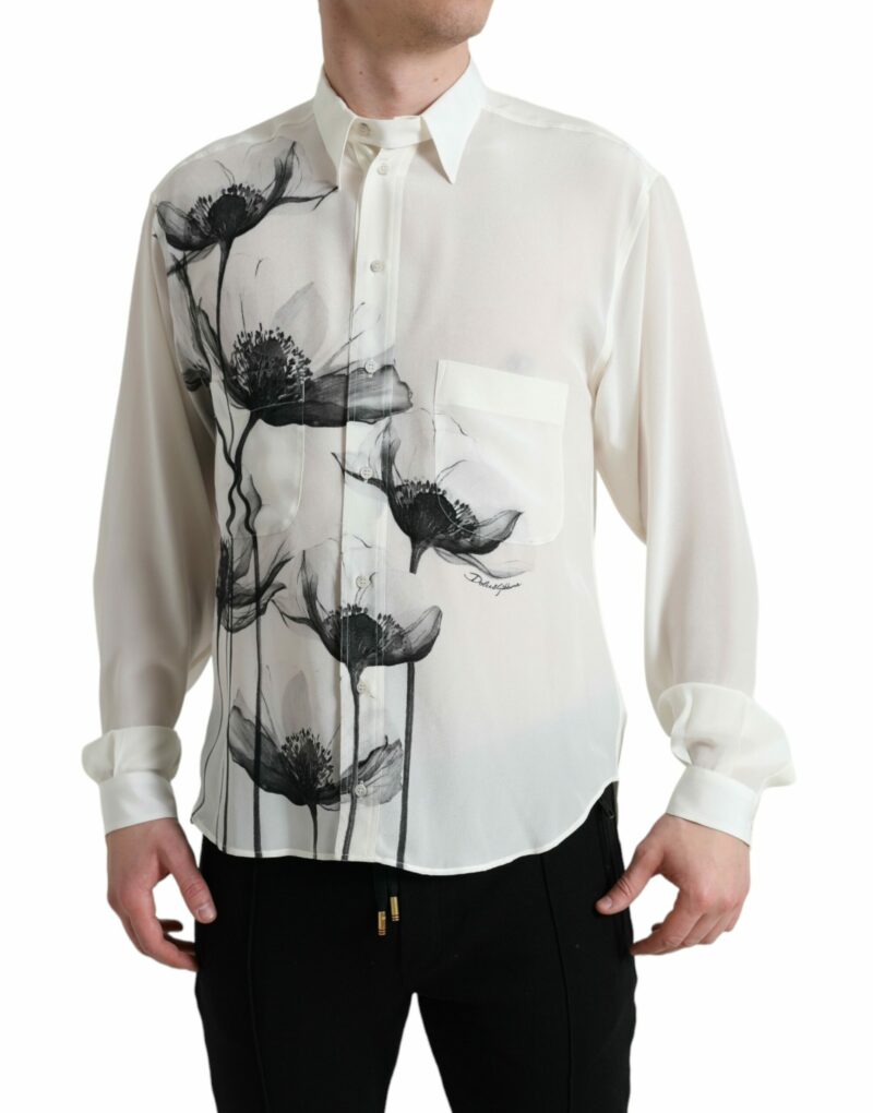 Dolce & Gabbana Elegant Floral Silk Dress Shirt - Image 2