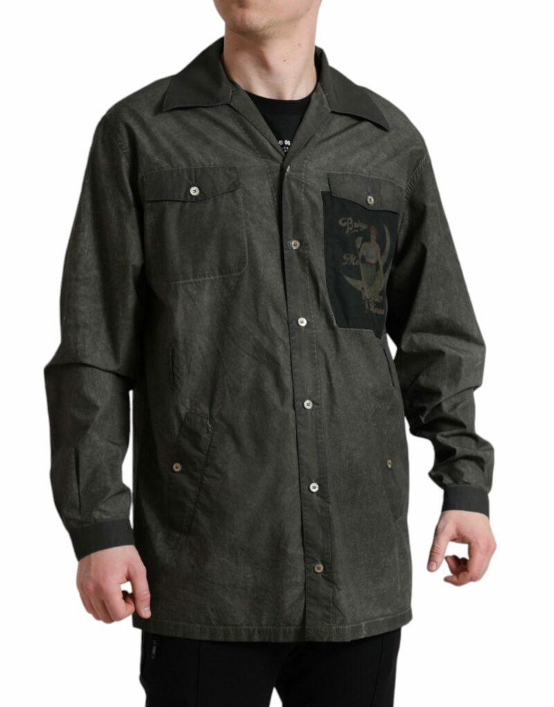 Dolce & Gabbana Elegant Dark Gray Cotton Button-Down Shirt - Image 2