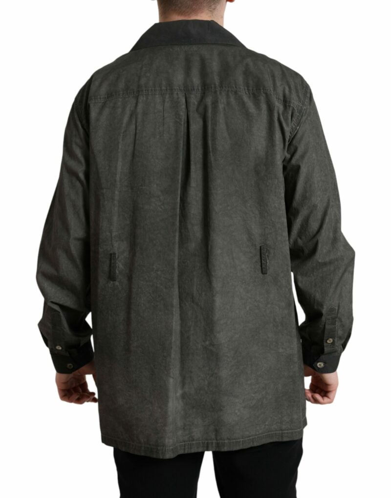 Dolce & Gabbana Elegant Dark Gray Cotton Button-Down Shirt - Image 3