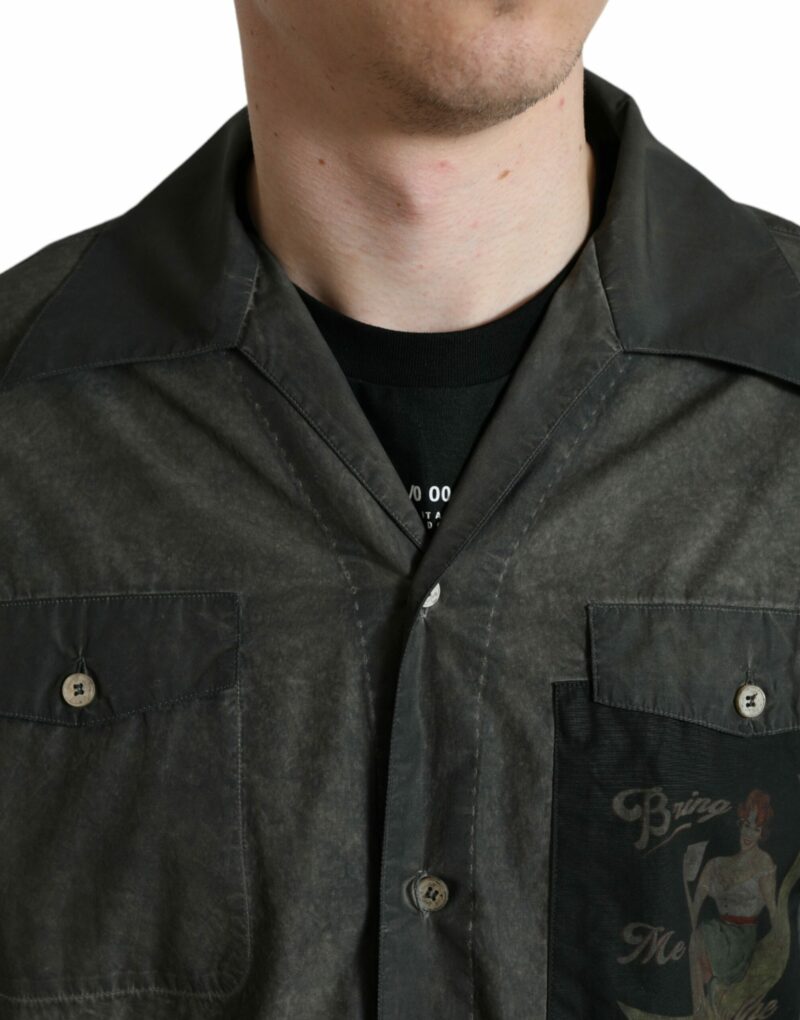 Dolce & Gabbana Elegant Dark Gray Cotton Button-Down Shirt - Image 4