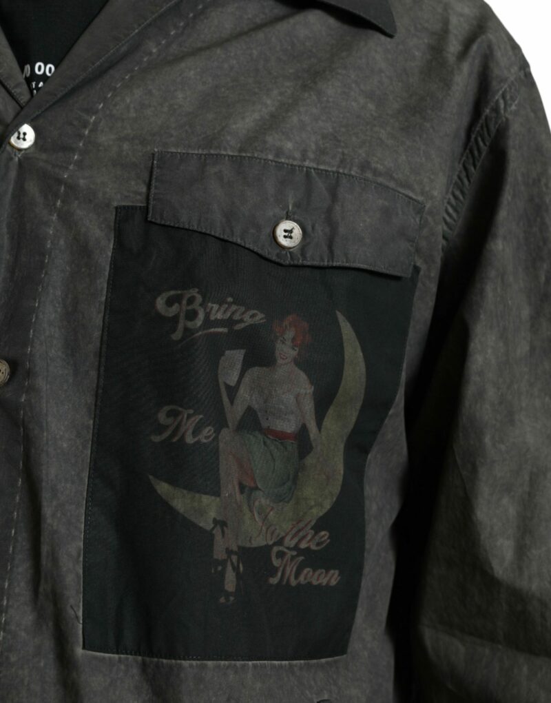 Dolce & Gabbana Elegant Dark Gray Cotton Button-Down Shirt - Image 5