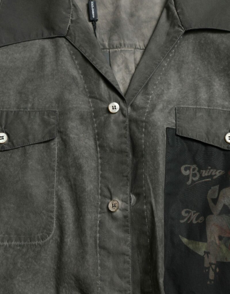 Dolce & Gabbana Elegant Dark Gray Cotton Button-Down Shirt - Image 6