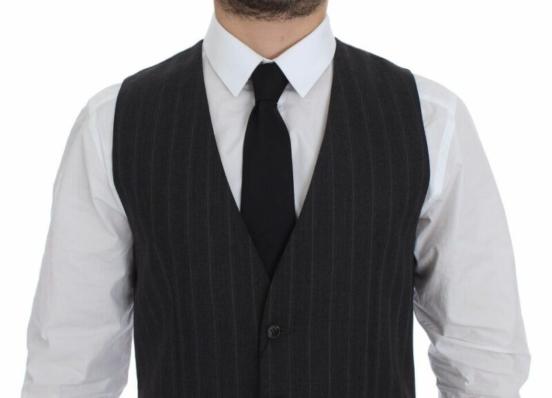 Dolce & Gabbana Elegant Striped Gray Dress Vest - Image 2