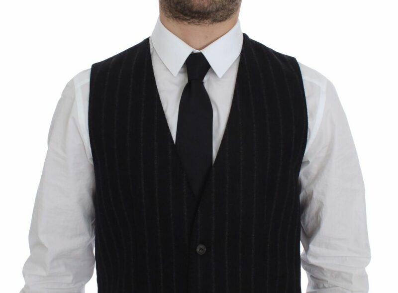 Dolce & Gabbana Elegant Black Striped Single Breasted Dress Vest - Image 2