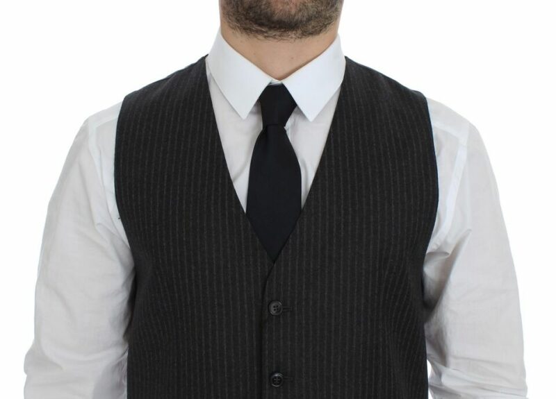 Dolce & Gabbana Elegant Gray Striped Wool Dress Vest - Image 2