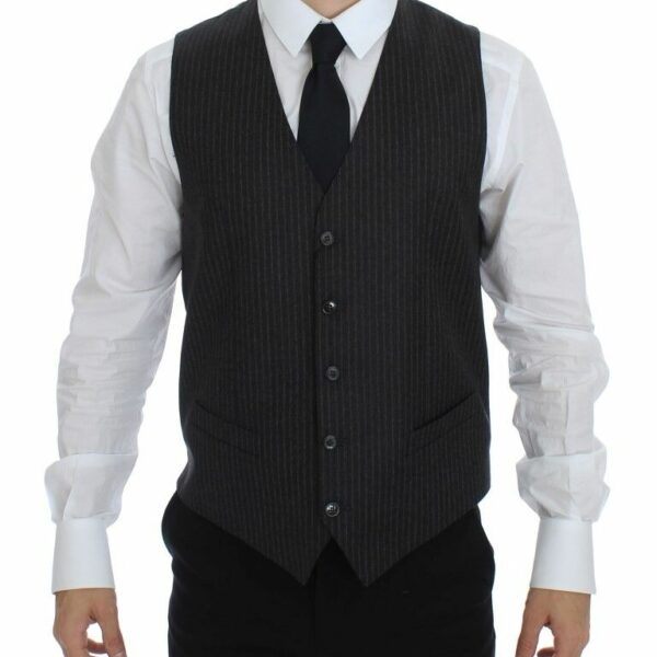Dolce & Gabbana Elegant Gray Striped Wool Dress Vest