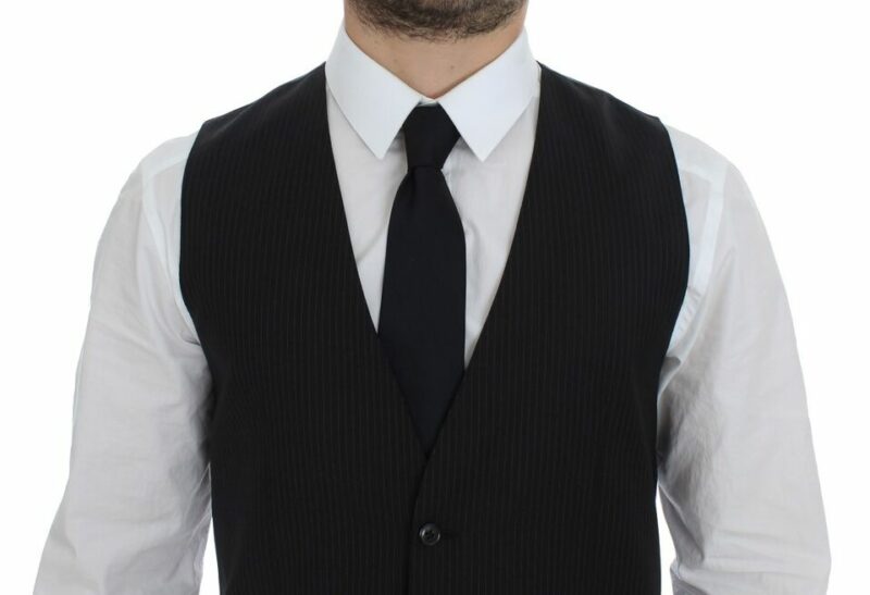 Dolce & Gabbana Elegant Black Striped Wool Dress Vest - Image 2