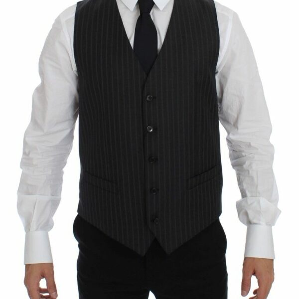 Dolce & Gabbana Elegant Gray Striped Wool Dress Vest