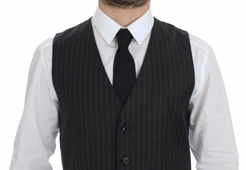 Dolce & Gabbana Elegant Gray Striped Dress Vest - Image 2