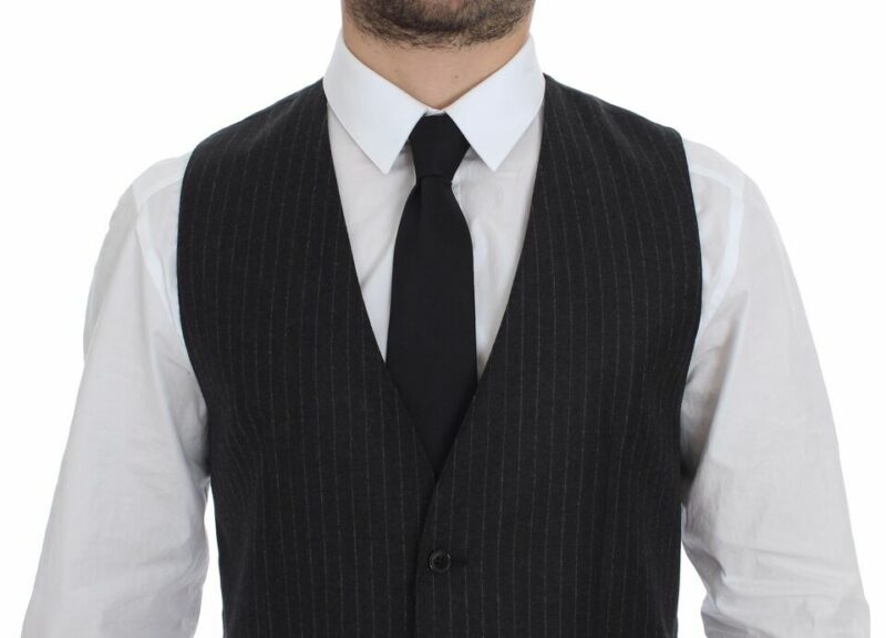 Dolce & Gabbana Elegant Gray Striped Wool Dress Vest - Image 2